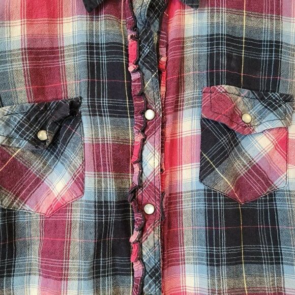 Arizona Shirt Pink and Blue Button Down with Mother of Pearl Snaps Junior Sz Lg - Picture 3 of 6